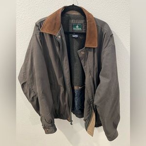 Rainforest mens xl lined coat vintage olive green leather collar gently used